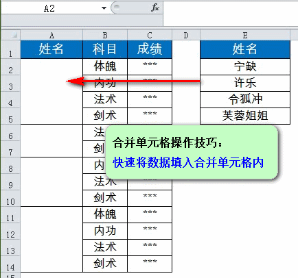 Excel合并单元格快速填充数值